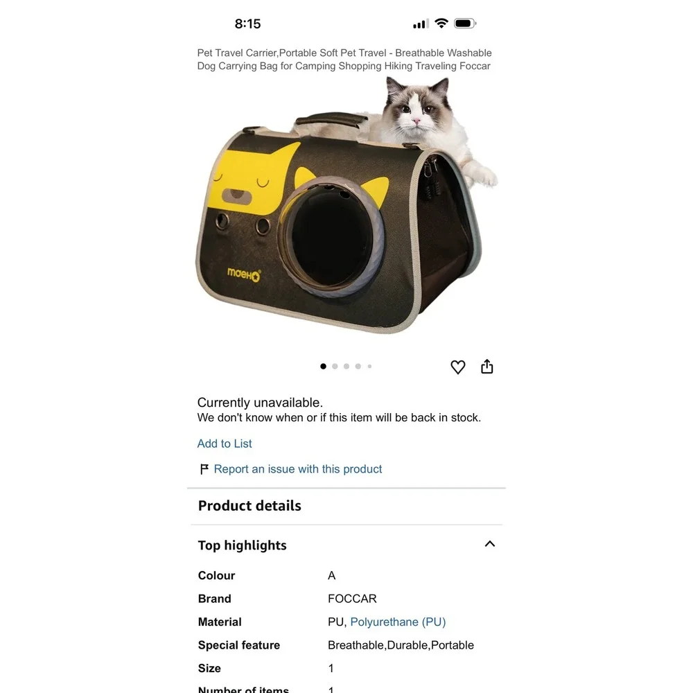 Moeno Cat Carrier Space Capsule Bubble Window Backpack Black Yellow Pet Travel